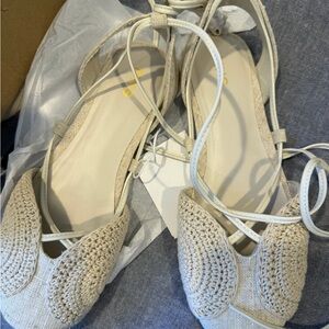Mango Cream Crochet Espadrille Flats with Ankle Tie